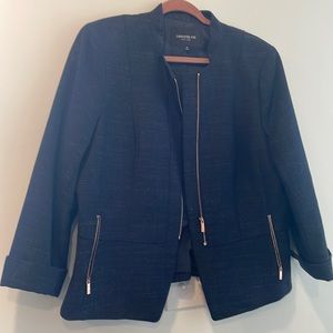Fun Blue Blazer with rose gold zipper. Lafayette 148